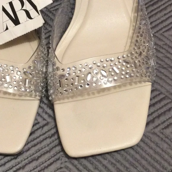 Zara size 9.5 (40) cream and clear rhinestone heels for women - Picture 4 of 8
